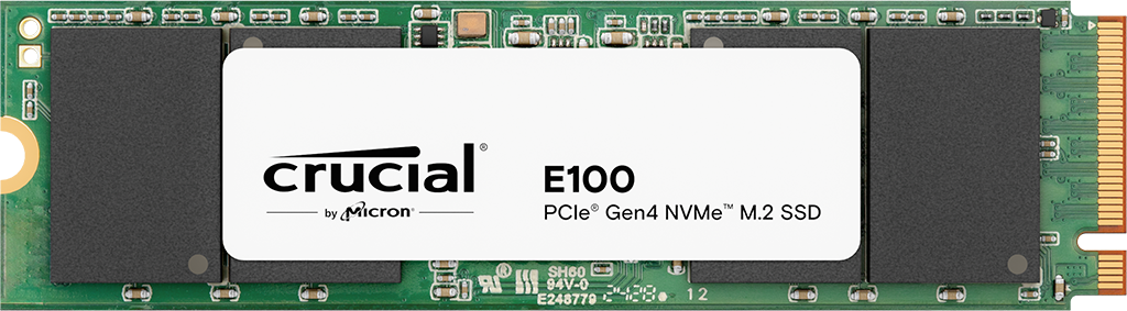 Crucial CT2000E100SSD8 E100 2TB Gen4 NVMe SSD 5000/4500 MB/s R/W 100TBW 350K/460K IOPS 1M hrs MTTF M.2 2280 PCIe4 3yrs