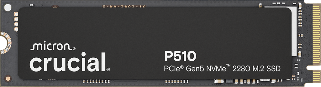 Crucial CT1000P510SSD8 P510 1TB Gen5 2280 NVMe M.2 SSD 11,000/9,500 MB/s R/W 600TBW 1.5M IOPS 1.5M hrs MTTF Full-Drive Encryption 5yrs