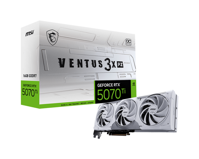 MSI GeForce RTX 5070 Ti 16G VENTUS 3X PZ OC Gaming Graphics Card. White, Zero-Trace Power Path.