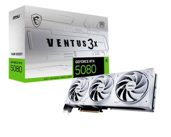 MSI GeForce RTX 5080 16G VENTUS 3X OC WHITE Gaming Graphics Card. White.