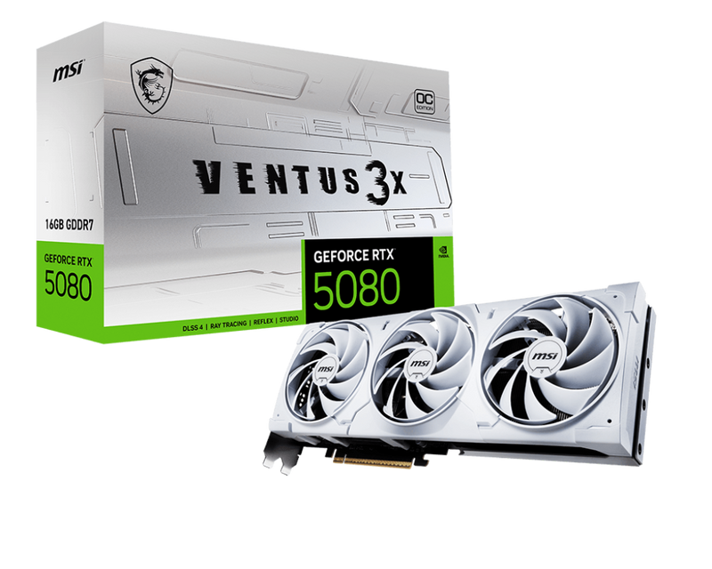 MSI GeForce RTX 5080 16G VENTUS 3X OC WHITE Gaming Graphics Card. White.