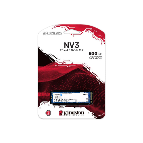 Kingston SNV3S/500G NV3 500GB M.2 NVMe PCIe Gen4 SSD. Up to 5,000MB/s read, 3,000MB/s write