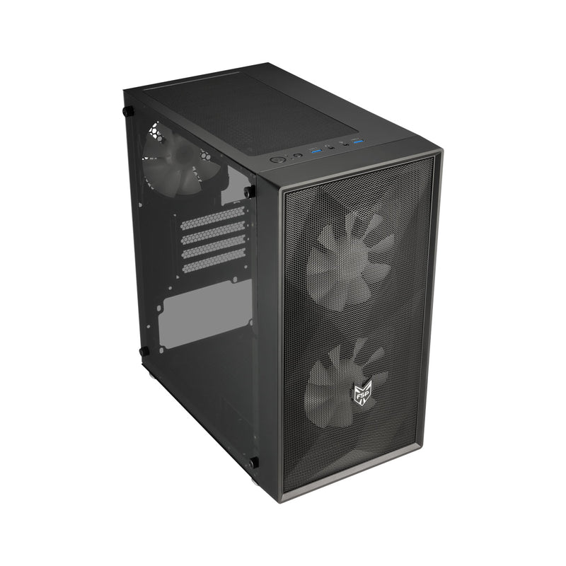 FSP CST130 Basic Black Micro-ATX Tower Case. 3*ARGB Fans Preinstall, USB Type-C, Tempered Glass Side Panel, Black