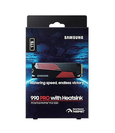 Samsung MZ-V9P1T0CW 990 PRO 1TB NVMe M.2 SSD with Heatsink
