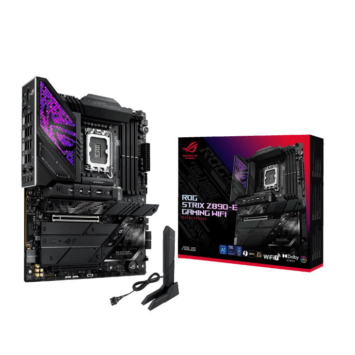 Asus ROG STRIX Z890-E GAMING WIFI LGA1851 ATX Motherboard Max. 256GB, 4x DDR5, 1 x PCIe 5.0 x16 slots, 7 x M.2 slots, 4 x SATA 6Gb/s