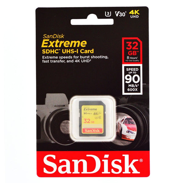 SanDisk SDSDXVE-032G-GNCIN 32GB EXtreme SDHC UHS-I Card. 90MB/s, V30, 4K UHD