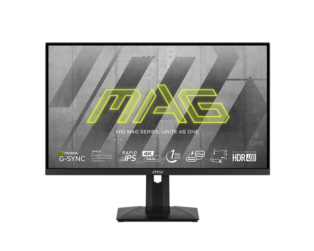 MSI MAG 274UPF 27" 4K eSports Gaming Monitor. 3840 x 2160 (UHD), Rapid IPS, FreeSync Premium, G-sync compatible, 144Hz, 1ms, VESA DisplayHDR 400, USB Type-C (DP alt. w/ PD Charging 65W)