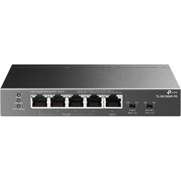 TP-Link TL-SG1005P-PD 5-Port Gigabit Desktop PoE+ Switch with 1-Port PoE++ In and 4-Port PoE+Out