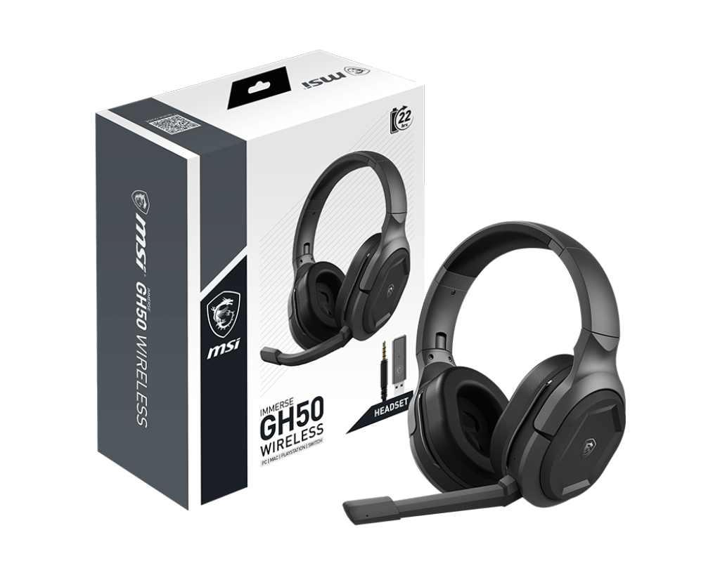 MSI IMMERSE GH50 WIRELESS Gaming Headset. Wireless, Black