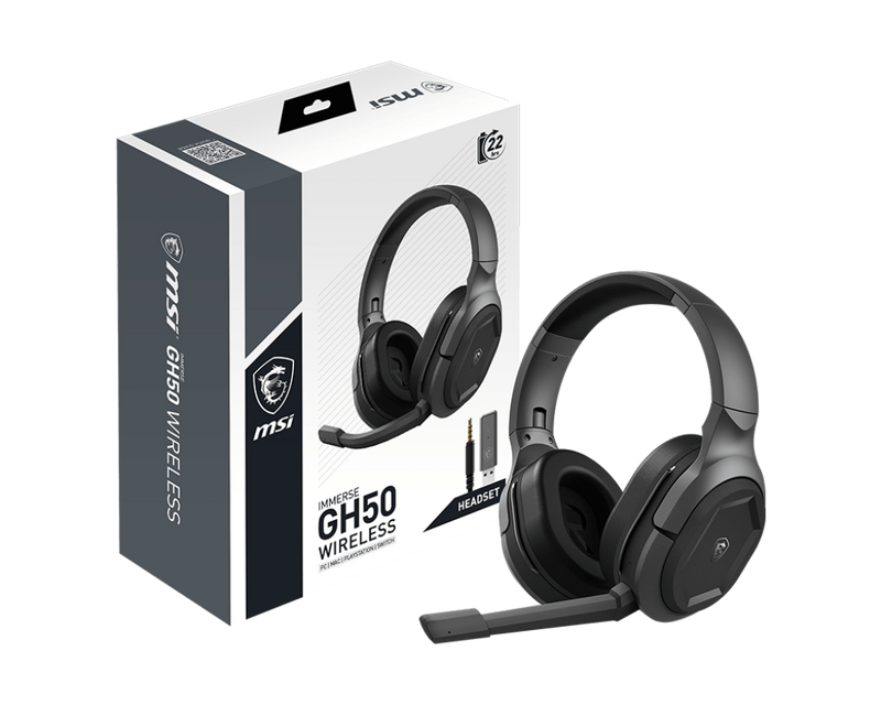 MSI IMMERSE GH50 WIRELESS Gaming Headset. Wireless, Black
