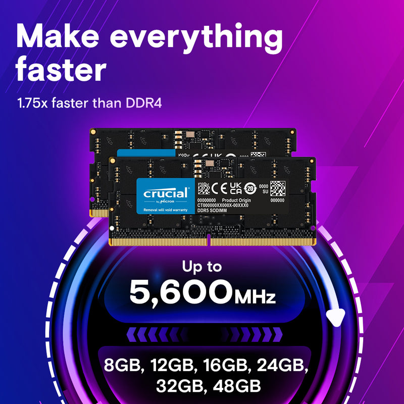 Crucial CT48G56C46S5 48GB (1x48GB) DDR5 SODIMM 5600MHz CL46 Notebook Laptop Memory