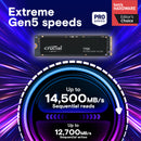Crucial CT2000T705SSD3 T705 2TB Gen5 NVMe SSD - 14500/12700 MB/s R/W 1200TBW 1550K IOPs 1.5M hrs MTTF DirectStorage for Intel 14th Gen & AMD Ryzen 7000