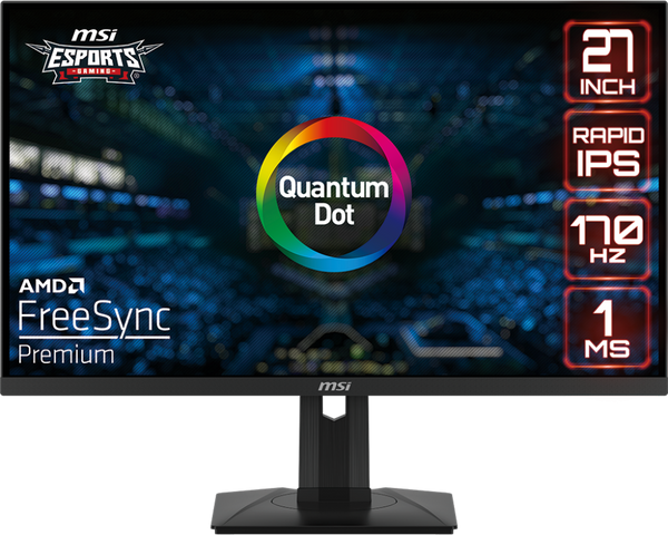 MSI G274QPF-QD 27" 2K eSports Gaming Monitor. 2560x1440 (WQHD), Rapid IPS, G-Sync Compatible, AMD FreeSync Premium, 170Hz, 1ms, Type-C (DP Alt.)