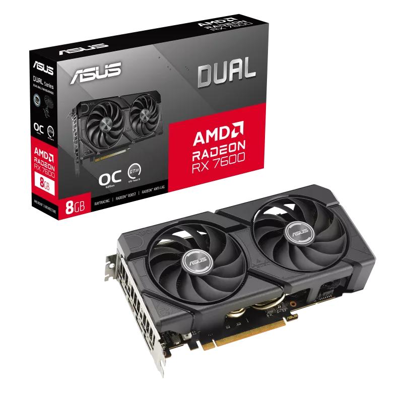 Asus DUAL-RX7600-O8G-EVO ASUS Dual Radeon™ RX 7600 EVO OC Edition 8GB GDDR6 Gaming Graphics Card