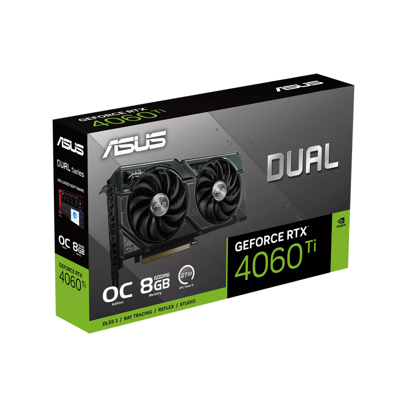 Asus DUAL-RTX4060TI-O8G Dual GeForce RTX 4060 Ti OC Edition 8GB GDDR6 with two powerful Axial-tech fans Gaming Graphics Card