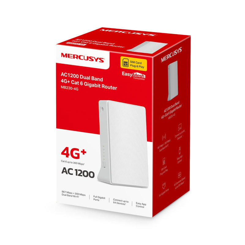 Mercusys MB230-4G AC1200 Wi-Fi 4G LTE Router, Build-In 150Mbps 4G LTE Modem