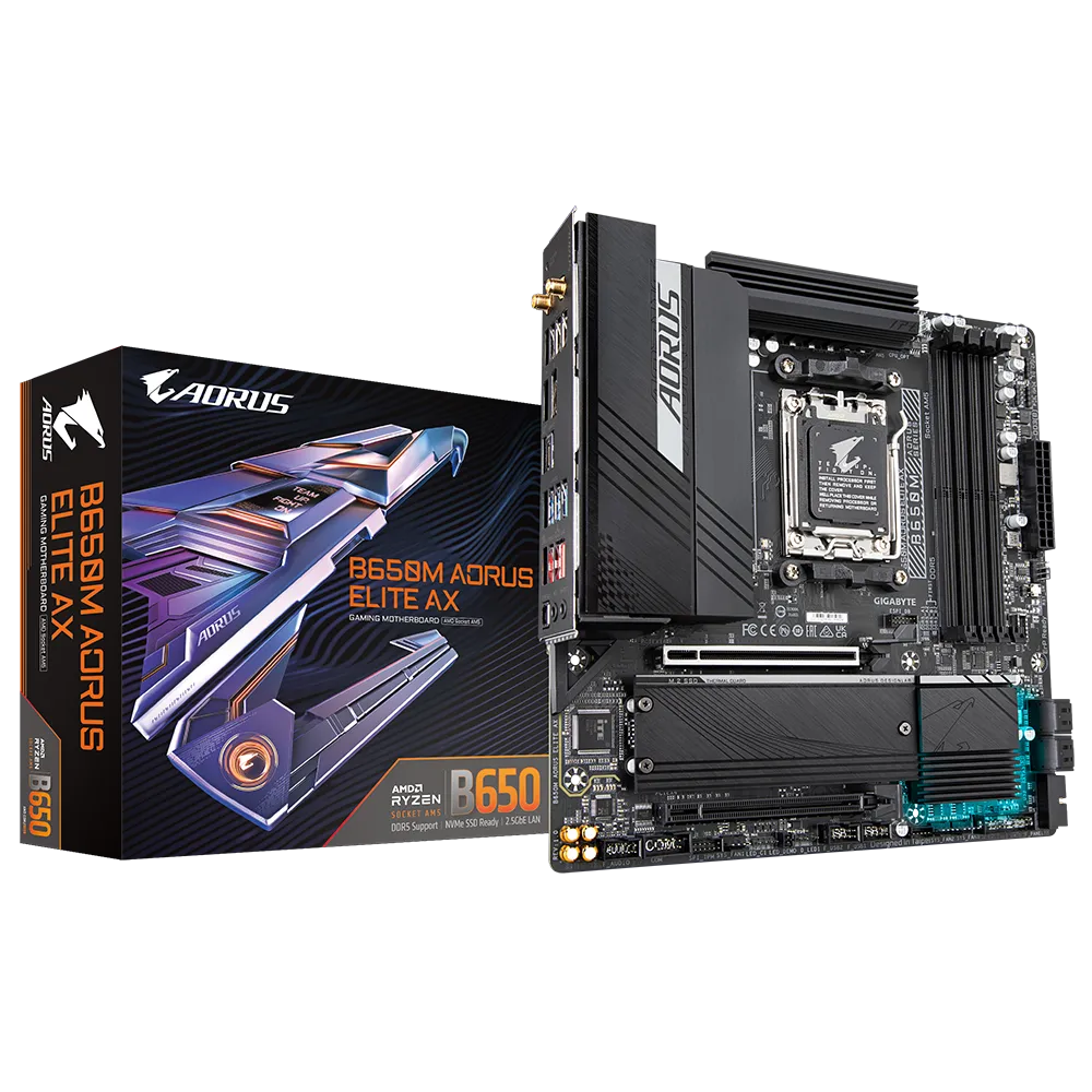 Gigabyte B650M AORUS ELITE AX 1.0 AMD AM5 ATX Motherboard 4x DDR5~128GB,2x PCIe x16, 2x M.2, 4x SATA 6, 7x USB 3.2, 1x USB-C, 4x USB 2.0