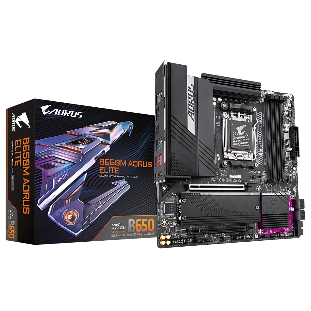 Gigabyte B650M AORUS ELITE 1.0 AMD AM5 ATX Motherboard 4x DDR5~128GB,2x PCIe x16, 2x M.2, 4x SATA 6, 7x USB 3.2, 1x USB-C, 4x USB 2.0