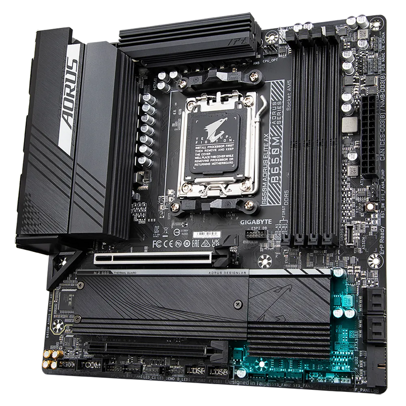 Gigabyte B650M AORUS ELITE AX 1.0 AMD AM5 ATX Motherboard 4x DDR5~128GB,2x PCIe x16, 2x M.2, 4x SATA 6, 7x USB 3.2, 1x USB-C, 4x USB 2.0