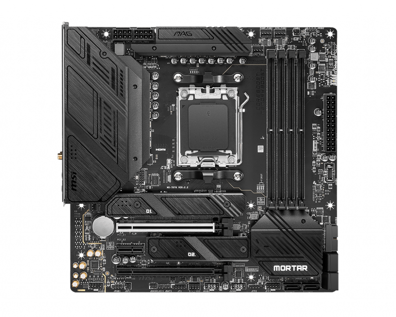 MSI MAG B650M MORTAR WIFI AMD AM5 mATX Motherboard, 4x DDR5 ~128GB, 1x PCI-E x16, 2x M.2, 6x SATA, 8x USB 3.2, 1x USB Type C