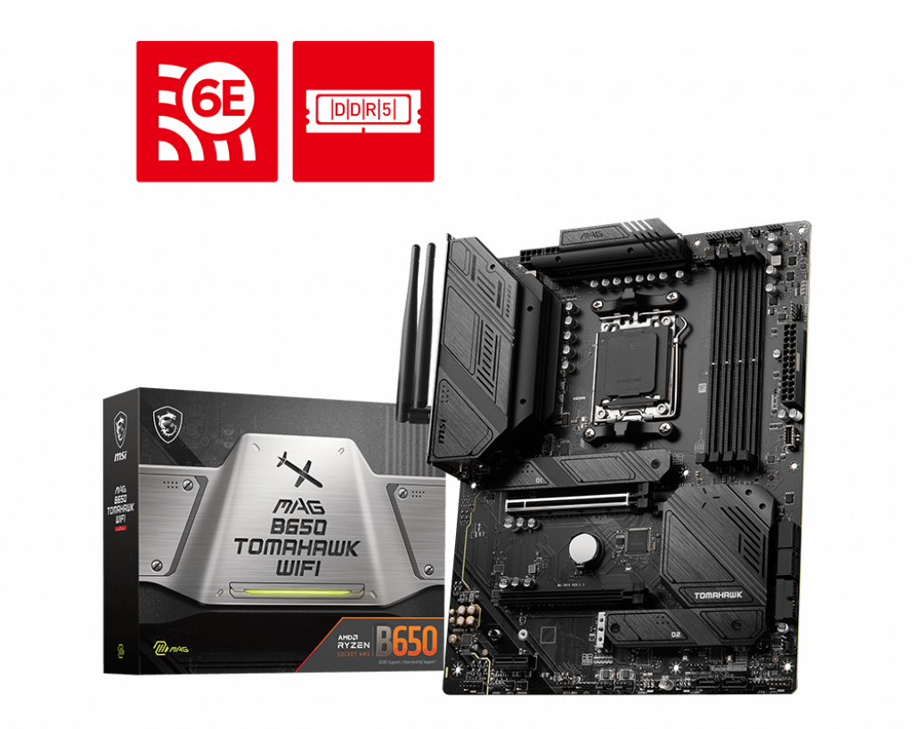 MSI MAG B650 TOMAHAWK WIFI AMD AM5 M-ITX Motherboard, 4x DDR5 ~64GB, 1x PCI-E x16, 3x M.2, 6x SATA, 2x USB2.0, 8x USB 3.2, 1x USB-C