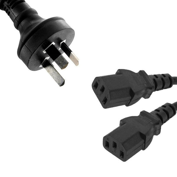 AC-240V Power Splitter Cable 2M, Wall 3-Pin Main Plug to PC 2x IEC Female Connectors