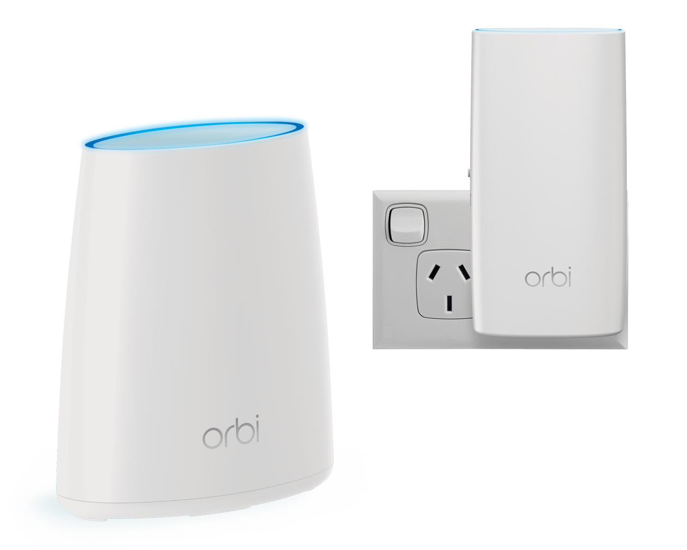 Netgear Orbi RBK30 AC2200 Tri-band WiFi Router System Kit - AC2200 / Tri-band WiFi / 4GB Mem / 512MB RAM / 2x2 Dedicated Backhaul / Beamforming / MU-MIMO / 4x GB / RBK30-100AUS