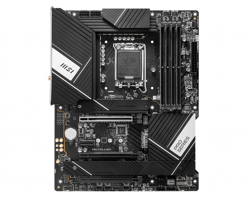 MSI PRO Z790-A WIFI DDR5 Intel LGA 1700 ATX Motherboard, 4x DDR5~128GB, 3x PCI-E x 16, 1x PCI-E x 1, 4x M.2, 6x SATA, 5x USB 3.2, 2x USB 2.0, 1x USB-C
