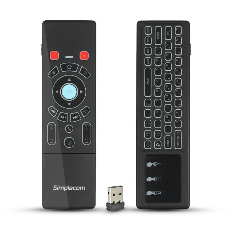 Simplecom RT250 Rechargeable 2.4GHz Wireless Remote, Air Mouse Keyboard with Touch Pad and Backlight