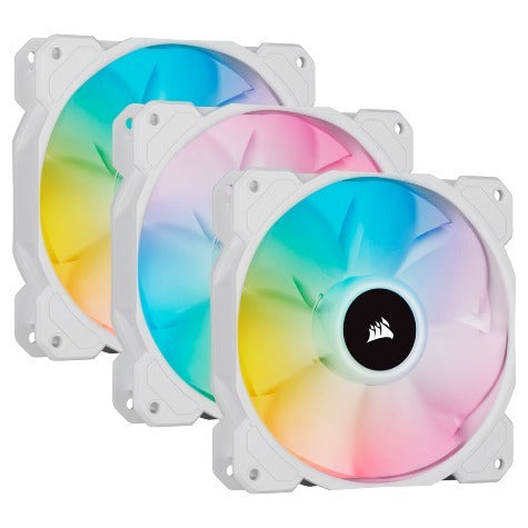 Corsair iCUE SP120 RGB ELITE White 120mm PWM Fan with Lighting Node CORE, 3 Pack