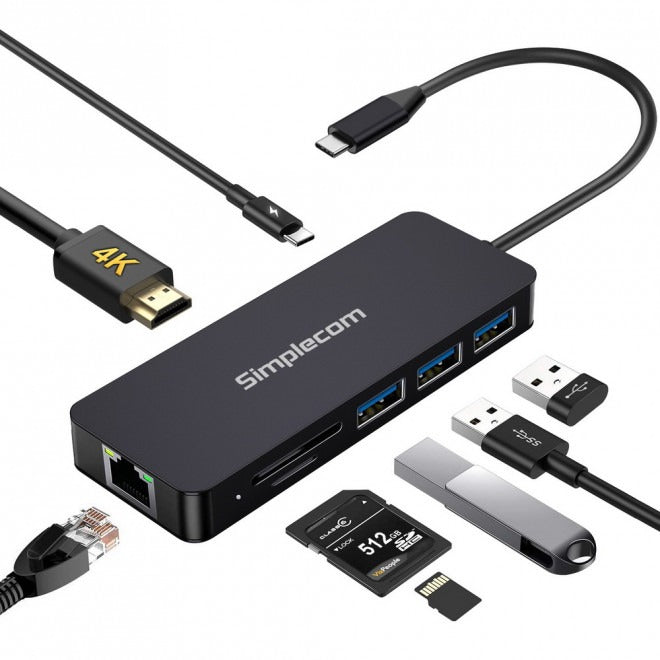 Simplecom CHN580 USB type-c Superspeed 8-in-1 Multiport Hub