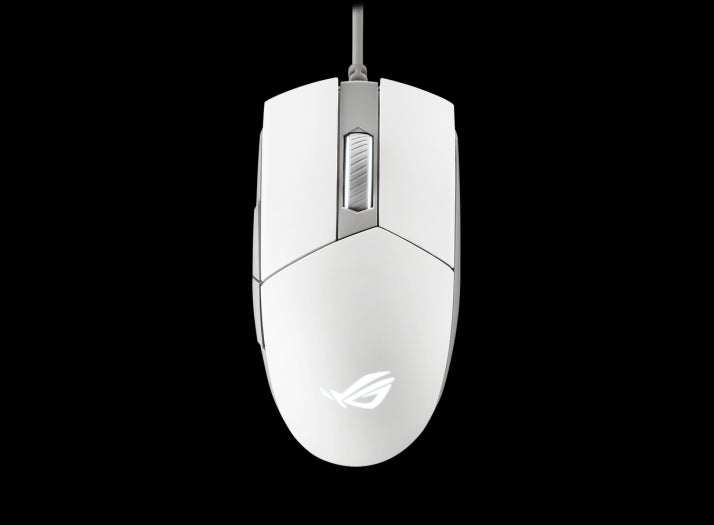 ASUS ROG STRIX IMPACT II MOONLIGHT WHITE Ambidextrous style ergonomics gaming mouse featuring 6,200-dpi optical sensor, push-fit switch-socket RGB