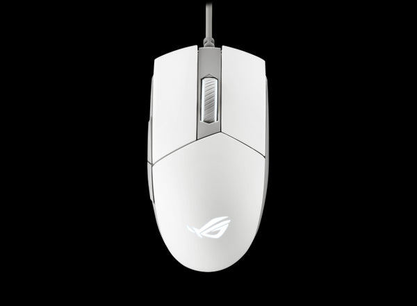 ASUS ROG STRIX IMPACT II MOONLIGHT WHITE Ambidextrous style ergonomics gaming mouse featuring 6,200-dpi optical sensor, push-fit switch-socket RGB