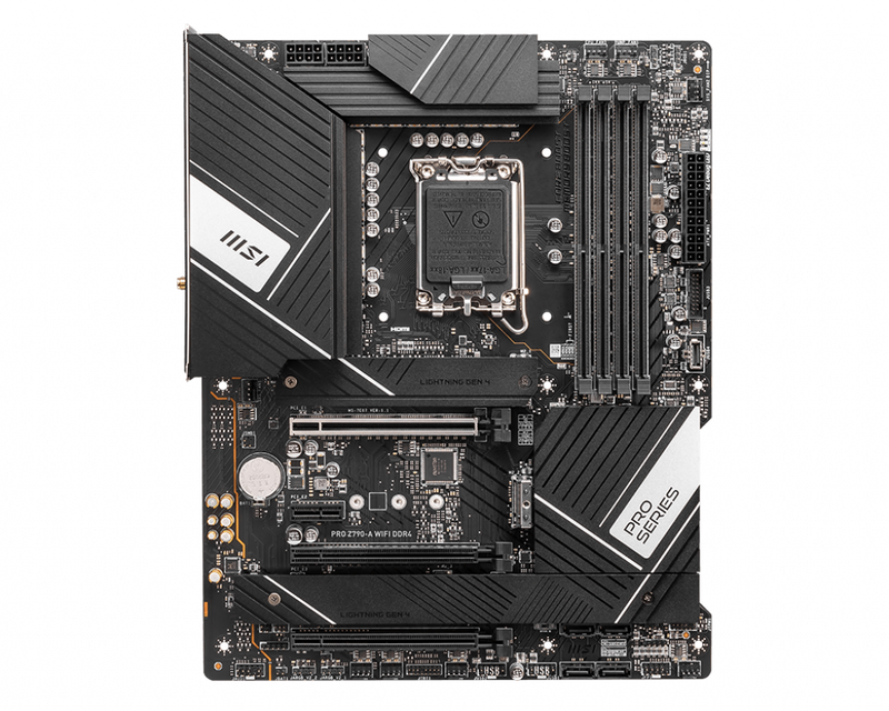 MSI PRO Z790-A WIFI DDR4 Intel LGA 1700 ATX Motherboard, 4x DDR4~128GB, 3x PCI-E x 16, 1x PCI-E x 1, 4x M.2, 6x SATA, 5x USB 3.2, 2x USB 2.0, 1x USB-C
