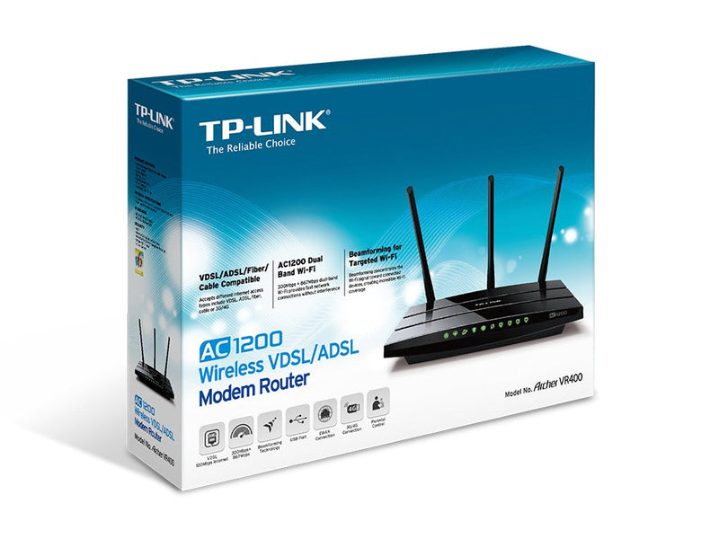 TP-Link Archer VR400 - AC1200 Wireless Dual Band VDSL/ADSL2+ Modem Router