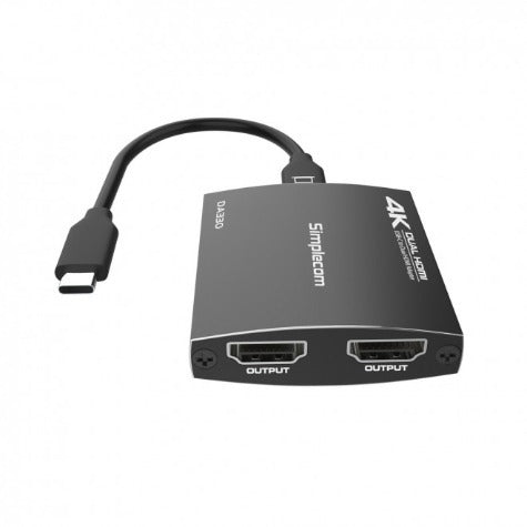 Simplecom DA330 USB-C to Dual HDMI MST Adapter, 4K@60Hz with Power Delivery and 3.5mm Audio Out