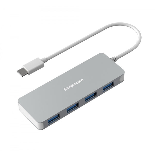 Simplecom CH320 Ultra Slim Aluminium USB 3.1 Type C to 4 Port USB 3.0 Hub. Silver