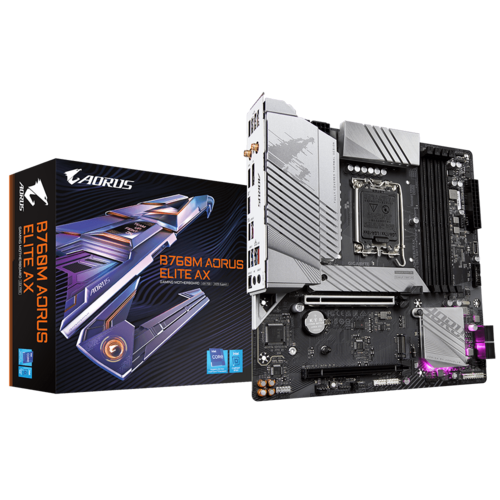 Gigabyte B760M AORUS ELITE AX MB, 1700, x2 DDR5, 4x SATA, 2xM.2, USB3.2, WIFI 6E, uATX 3YR