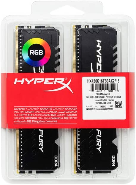 Kingston HX432C16FB3AK2/16 HyperX FURY RGB16GB 3200MHz DDR4 CL16 DIMM (Kit of 2) 1Rx8