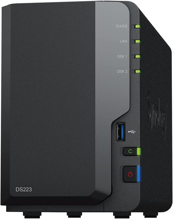 Synology DiskStation DS223 2-Bay 3.5" Diskless 1xGbE NAS (Tower) (HMB), Realtek RTD1619B quad-core 1.47Hz, 2GB RAM, 3xUSB3.2, 1 x 1GbE (RJ-45)