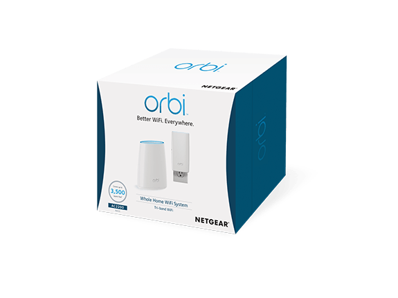 Netgear Orbi RBK30 AC2200 Tri-band WiFi Router System Kit - AC2200 / Tri-band WiFi / 4GB Mem / 512MB RAM / 2x2 Dedicated Backhaul / Beamforming / MU-MIMO / 4x GB / RBK30-100AUS