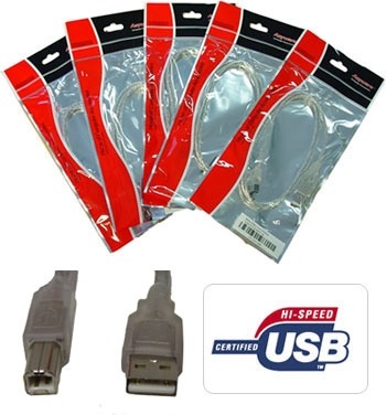 USB 2.0 Certified Cable A-B 3m Transparent Metal Sheath UL Approved
