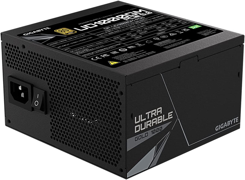 Gigabyte UD1000GM PG5 1000W ATX PSU Power Supply  80+ Gold >90% 120mm Fan Black Flat Cables Single +12V Rail Japanese  >100K Hrs