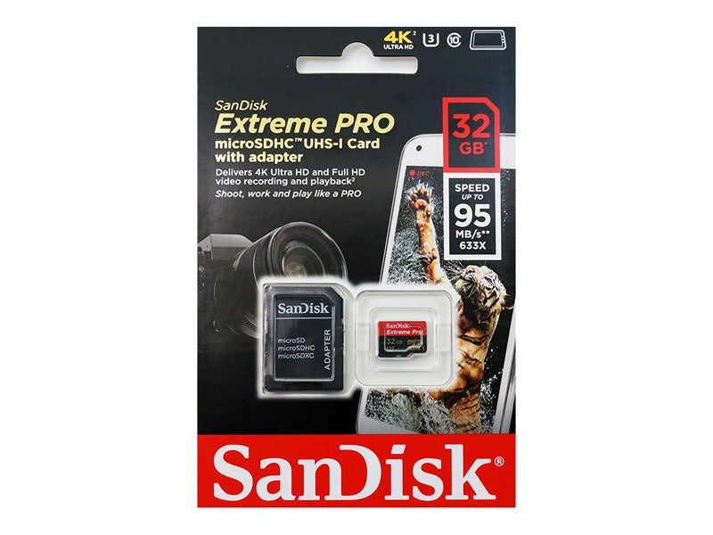 SanDisk Extreme PRO 32GB UHS-I/U3 Micro SDHC Memory Card - UHS-1/U3/Class 10 - R/W 95MB/s - 90MB/s