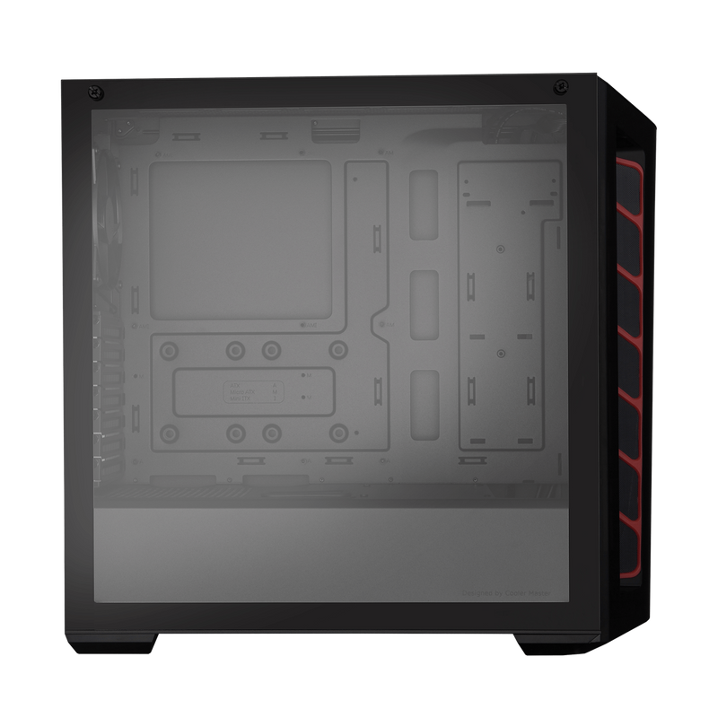 Cooler Master MCB-B520-KGNN-S00 MasterBox MB520 Black/Red ATX Case, Tempered Glass Side Window, NO PSU, 2x USB3.0, HD Audio, RGB Controller, 1x 120mm Black Fan pre-installed, DarkMirror Front Panel