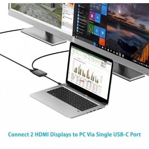 Simplecom DA330 USB-C to Dual HDMI MST Adapter, 4K@60Hz with Power Delivery and 3.5mm Audio Out