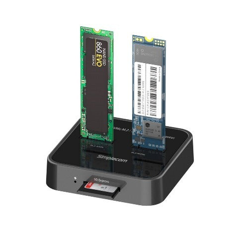 Simplecom SD530 USB 3.2 Gen2 to NVMe + SATA M.2 SSD Dual Bay Docking Station with SD Express Card Reader