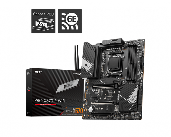MSI PRO X670-P WIFI AMD AM5 ATX Motherboard, 4x DDR5 ~128GB, 3x PCI-E x16, 1x PCI-E x1, 4x M.2, 6x SATA, 4x USB2.0, 13x USB 3.2