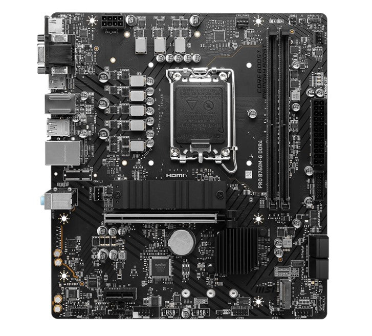 MSI PRO B760M-G DDR4 mATX Motherboard, 2x DDR4~128GB, 1x PCI-E x 16, 1x PCI-E x1,  2x M.2, 4x SATA, 4x USB 3.2 , 2x USB 2.0,