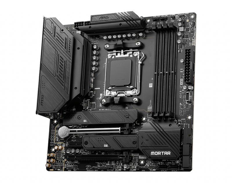 MSI MAG B650M MORTAR WIFI AMD AM5 mATX Motherboard, 4x DDR5 ~128GB, 1x PCI-E x16, 2x M.2, 6x SATA, 8x USB 3.2, 1x USB Type C